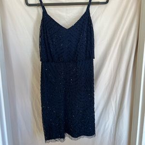 ADRIANNA PAPELL Beaded Blouson Cocktail Dress size 6 navy